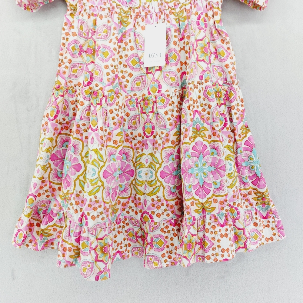 NEW MISA Kayla Pink Summer Floral Puff Sleeve Mini Dress P3100 - Picture 3 of 10